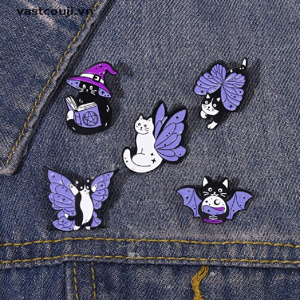 Ghim Cài Áo Hình Mèo / Bướm / Côn Trùng Đính Pha Lê Tráng Men Xinh Xắn