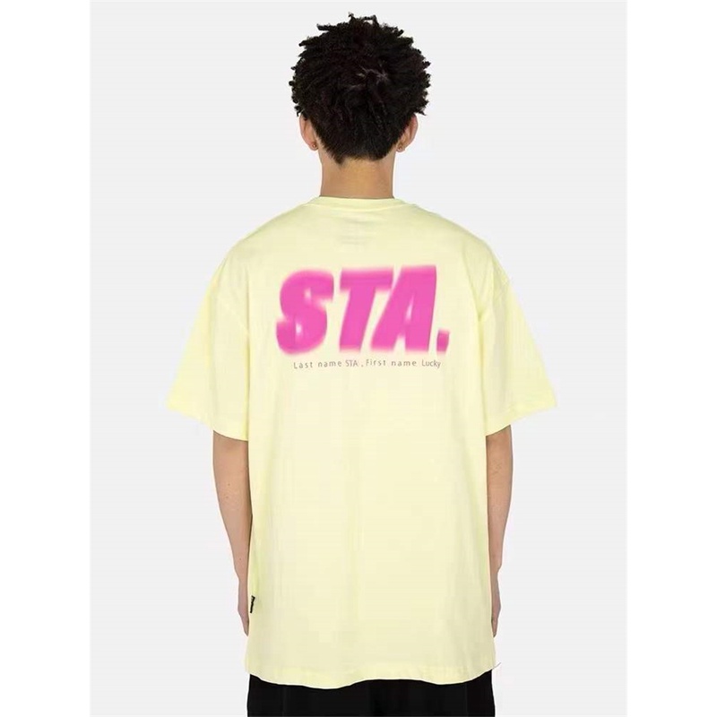 Sta &amp; Phantom Áo Thun Cotton Tay Ngắn Dáng Rộng Cổ Tròn In Chữ Xù Phong Cách Đường Phố Cao Cấp Cho Nam Và Nữ