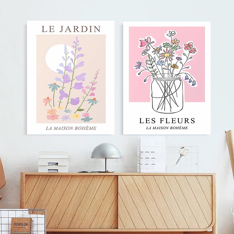 Tranh Vải Canvas Treo Tường Trang Trí Hình Hoa Và Bướm Xinh Xắn