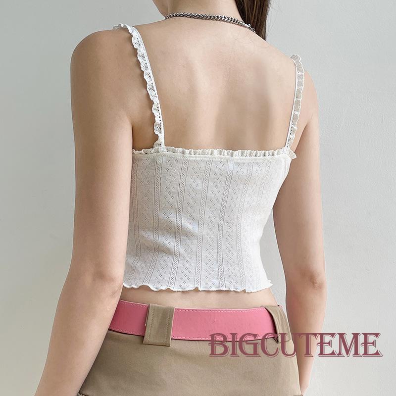 Áo Croptop Sát Nách Phối Ren Hở Lưng Thời Trang Mùa Hè Cho Nữ