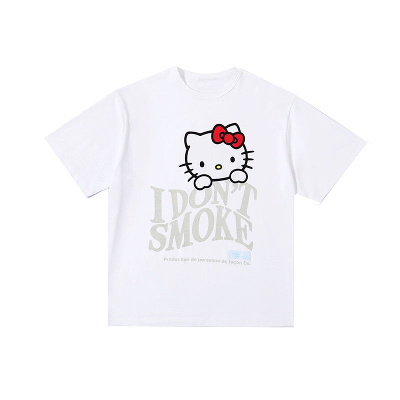 Áo Thun Cotton Tay Ngắn Dáng Rộng In Hình Hello Kitty Trẻ Trung Hợp Thời Trang Hè