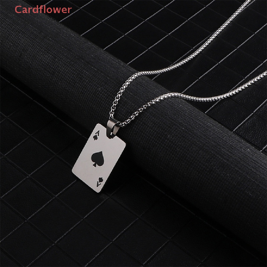 Vòng cổ Thép Titan Mặt Hình Lá Bài Poker Lucky Ace of Spades Màu Đỏ Đen Bạc Thời Trang Cho Nam