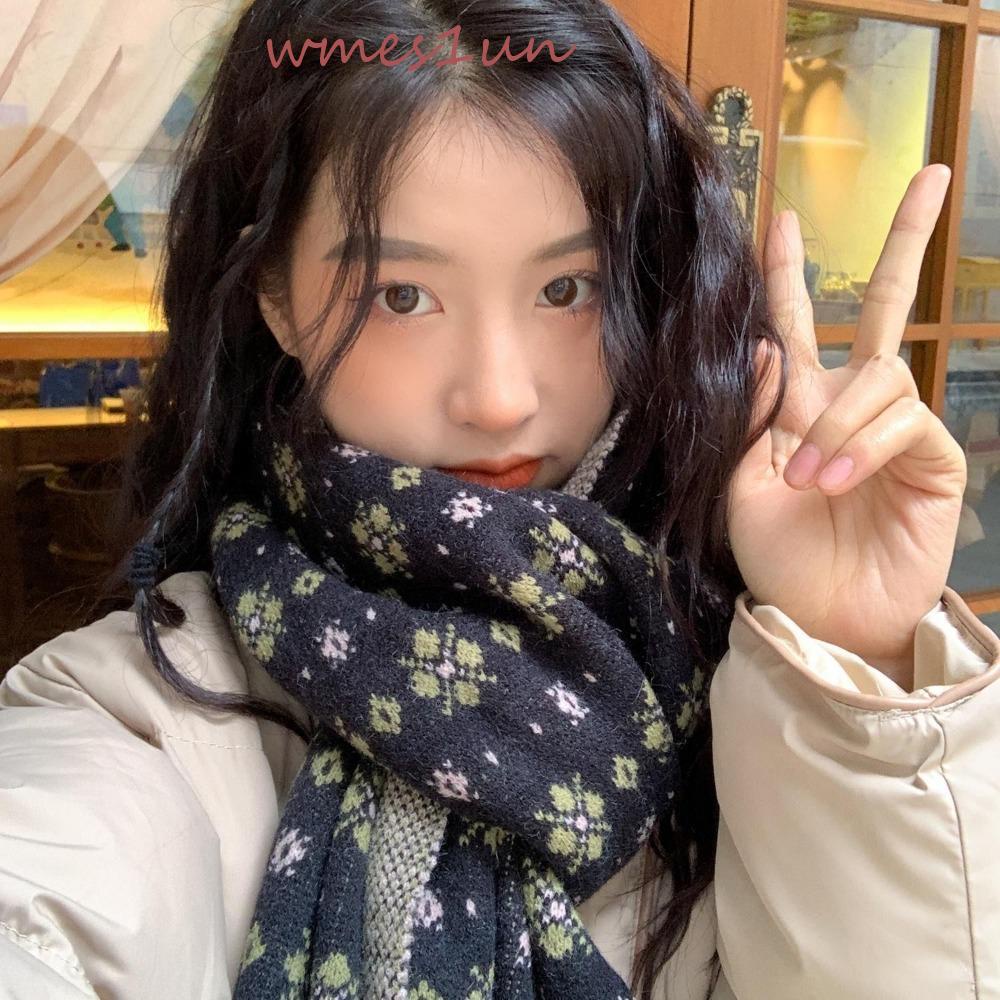 Khăn Choàng Cổ Mùa Thu Đông Dày Dặn Ấm Áp Họa Tiết Hoa Đa Năng WMES15H Cho Nữ