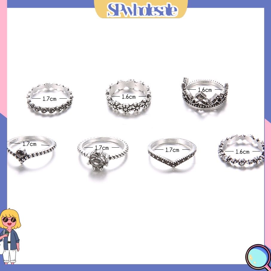<SPwholesale> Set 7 Nhẫn Đeo Khớp Ngón Tay Phong Cách Bohemia Vintage Cho Nữ