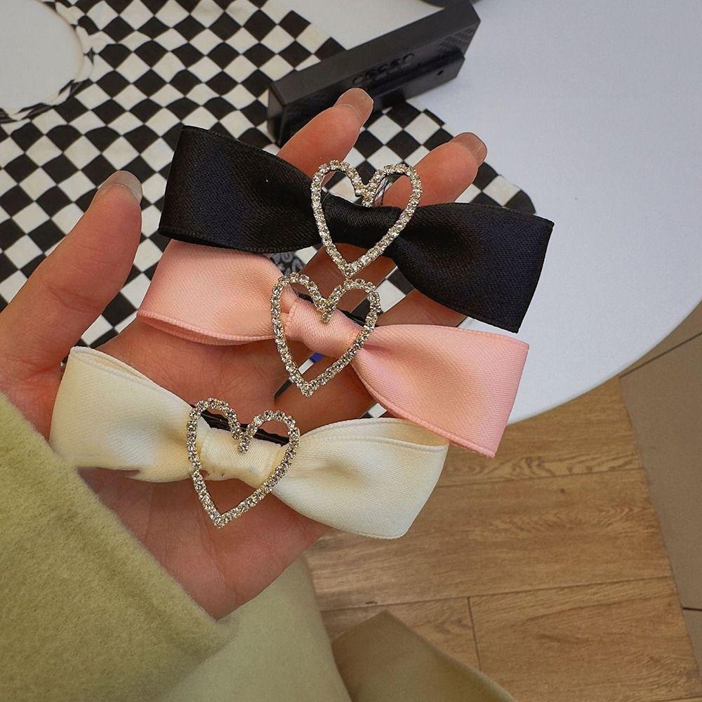 Kẹp Tóc Nơ Họa Tiết Trái Tim Rỗng Phong Cách Hàn Quốc Ngọt Ngào Cho Nữ