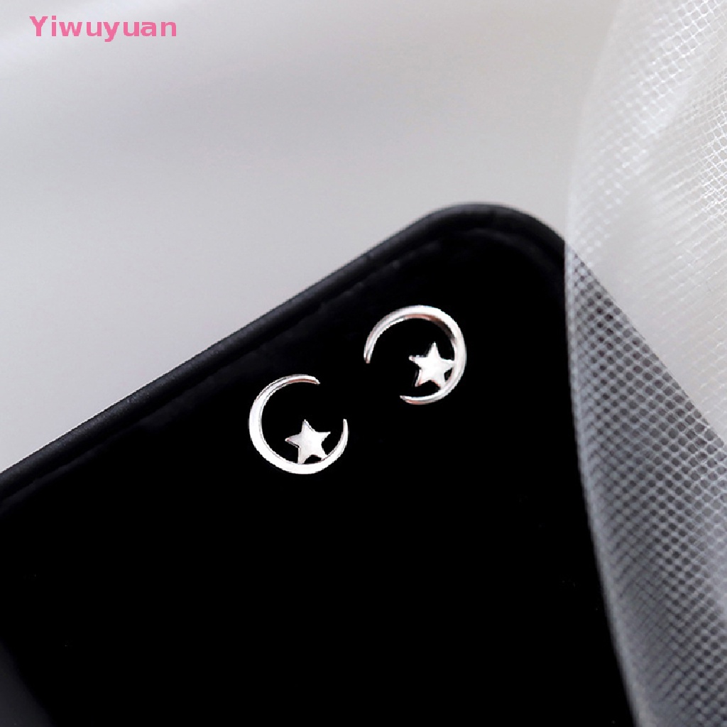 Khuyên Tai Bạc Mini Hình Trăng Sao Dễ Thương Thời Trang Cho Nữ