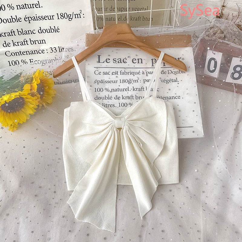 Áo Hai Dây Dệt Kim Đính Nơ Thời Trang Mùa Hè Hàn Quốc Cho Nữ