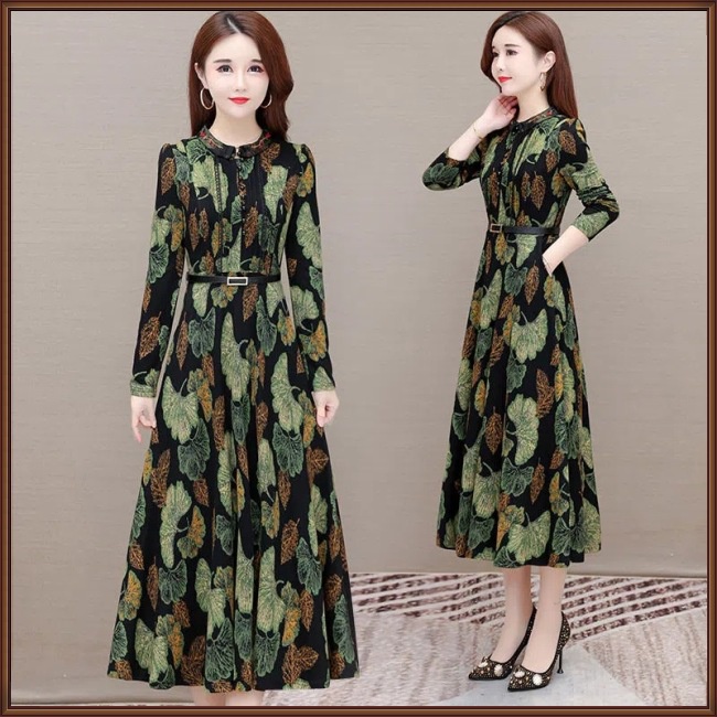 Đầm Midi Tay Dài Dáng Ôm In Họa Tiết Hoa Xinh Xắn Thời Trang Cho Nữ