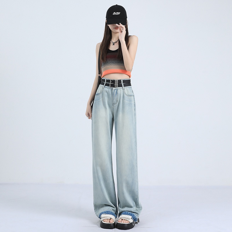 Quần Jean Dài Vải Tencel Lụa Lạnh Mỏng Lưng Cao Ống Rộng Kiểu Hồng Kông Retro Thời Trang Mùa Hè Cho Nữ Size Xs-2xl