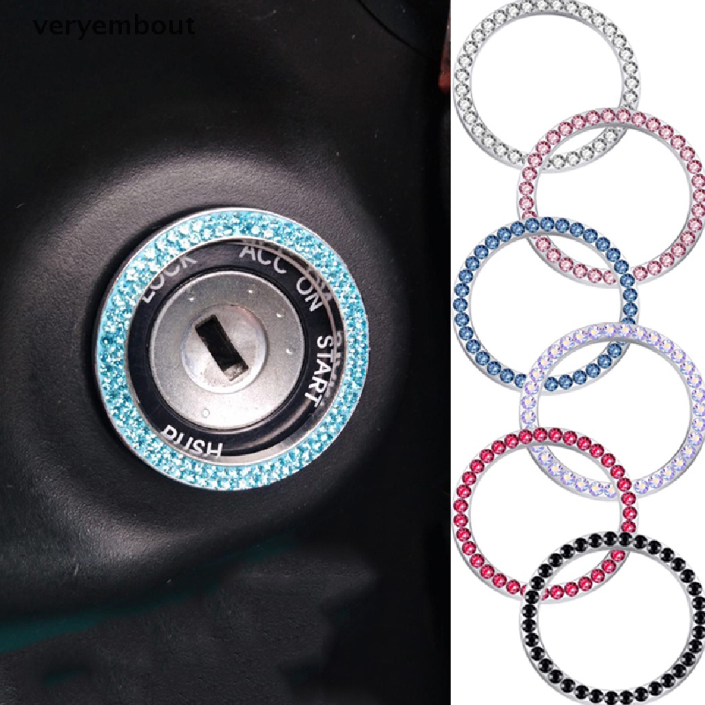 Bộ 2 Vòng Dán Trang Trí Nút Khởi Động Xe Hơi / Mô Tô Hình Tròn Đính Đá Lấp Lánh