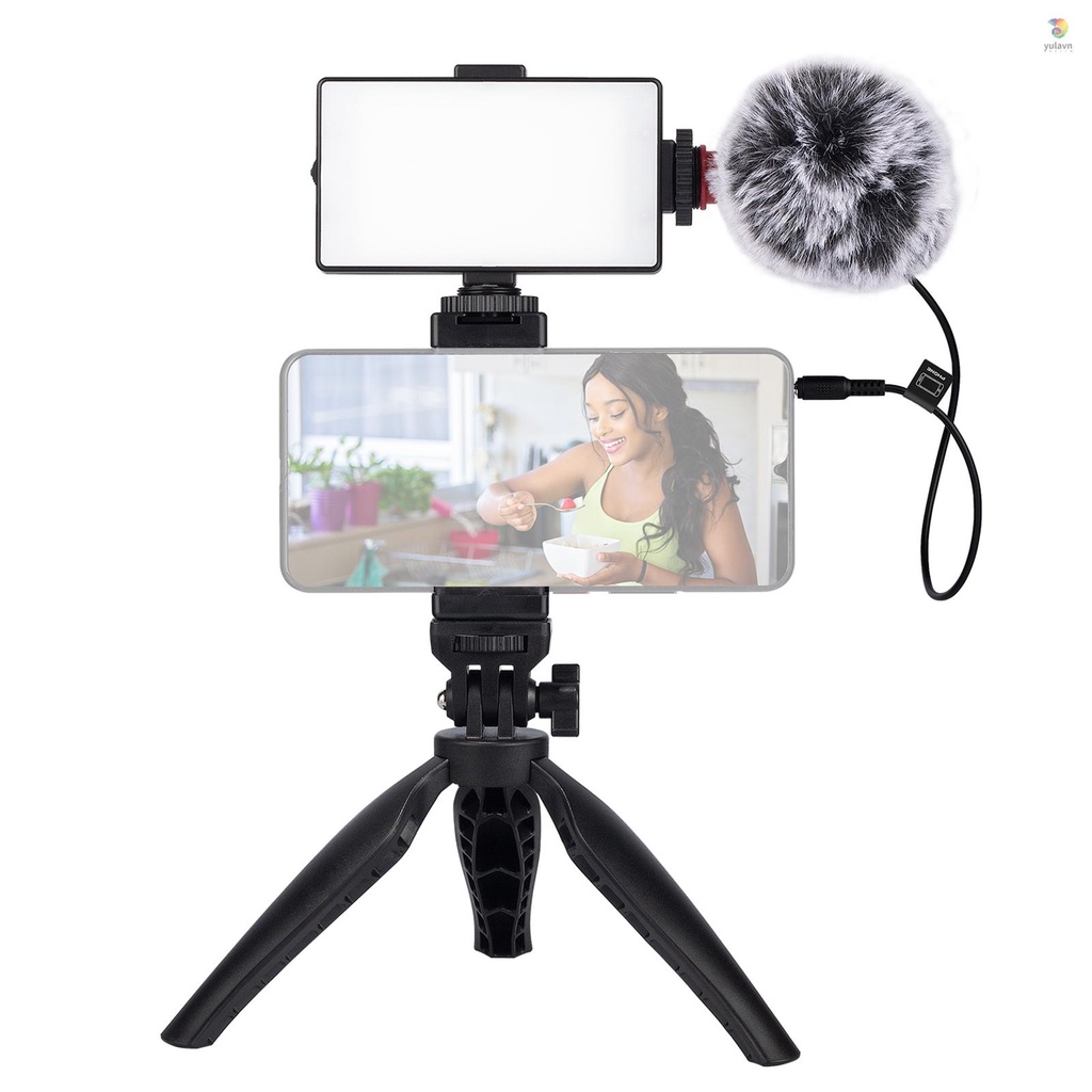 Bộ Dụng Cụ Ghi Âm Video Với Đèn LED Và Kẹp Gắn Điện Thoại Chống Sốc Và Dây Cáp TRS / Ts