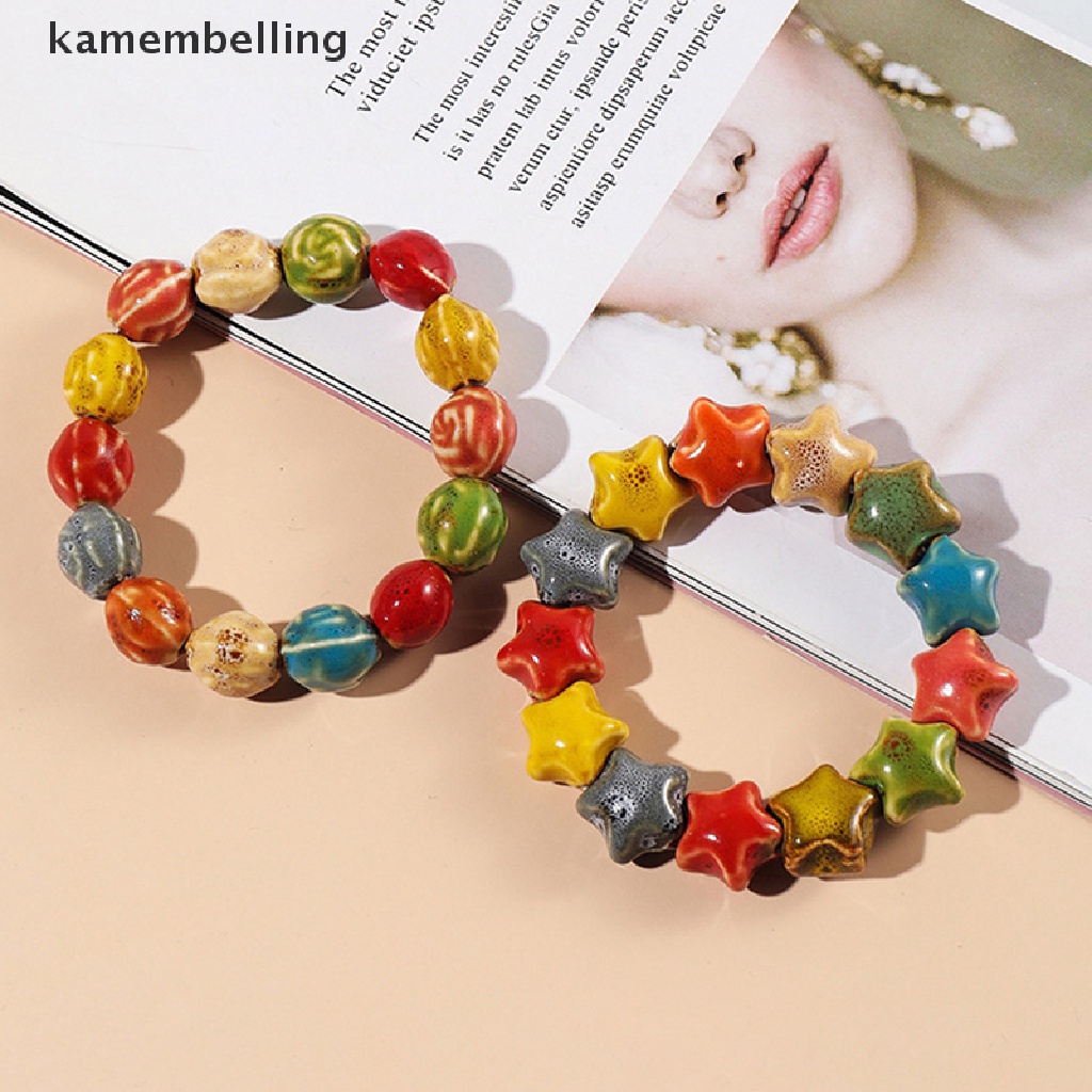 1 Vòng Đeo Tay Hạt Gốm Sứ Tráng Men Nhiều Màu Thời Trang