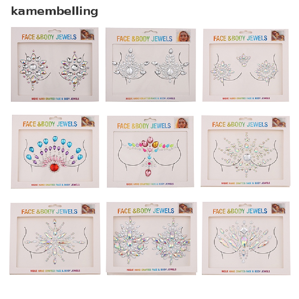 Kamembelling Miếng Dán Ngực Pha Lê Nhiều Màu Bằng Acrylic Tự Dính Thoáng Khí Trang Sức Cơ Thể Quyến Rũ EN