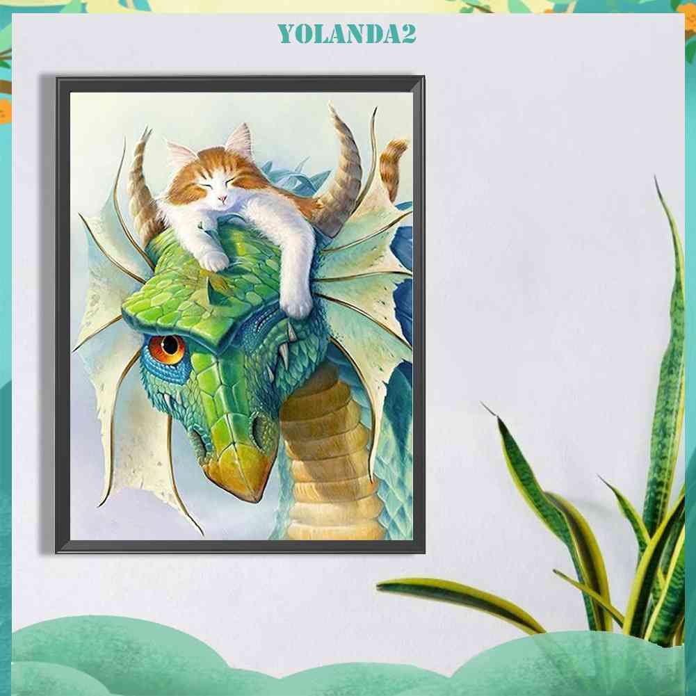 Tranh Đính Đá Kim Cương Toàn Bộ 5D DIY Hình Vẽ Mèo Khủng Long Trang Trí Nhà Cửa