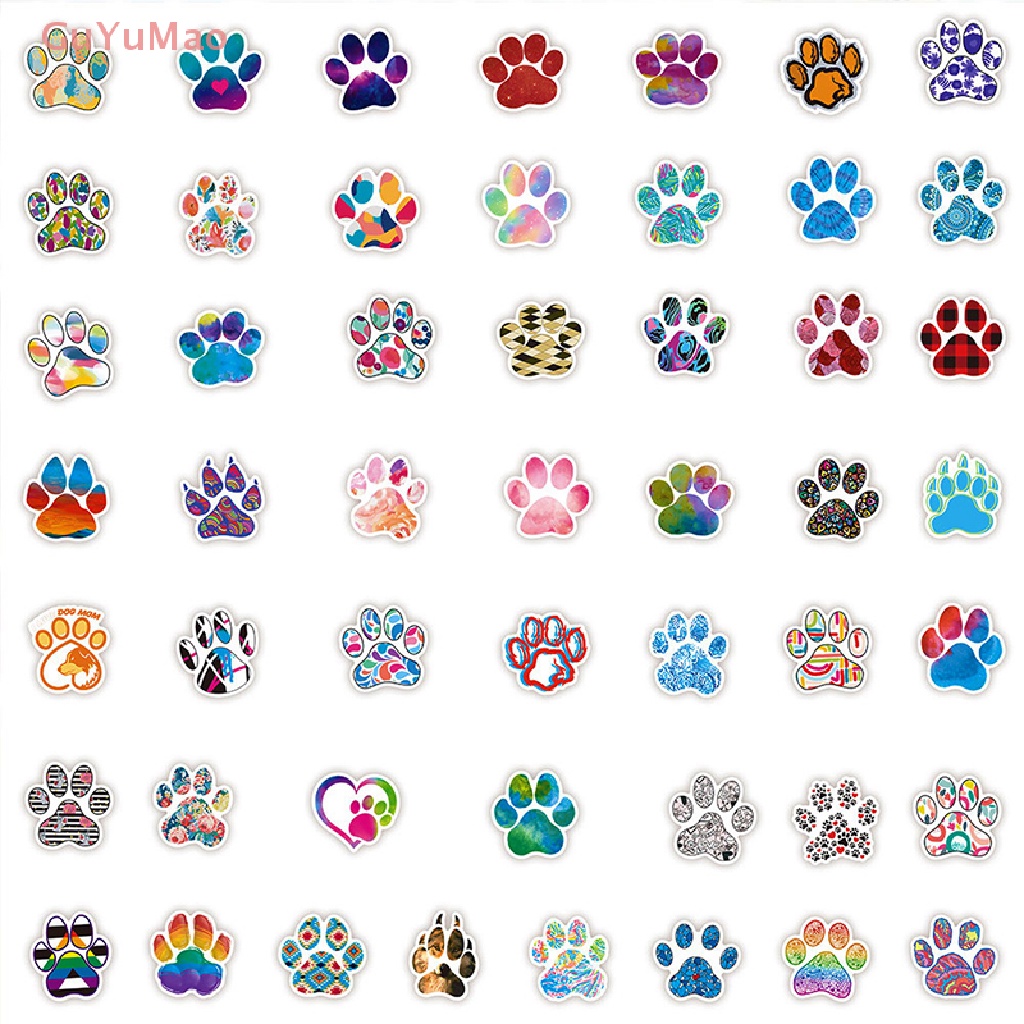 Set 50 Nhãn Dán Trang Trí Hình Dấu Chân Chó Hoạt Hình Cổ Điển Cho Tủ Lạnh / Xe Hơi / Sổ Tay / Sổ PRTA