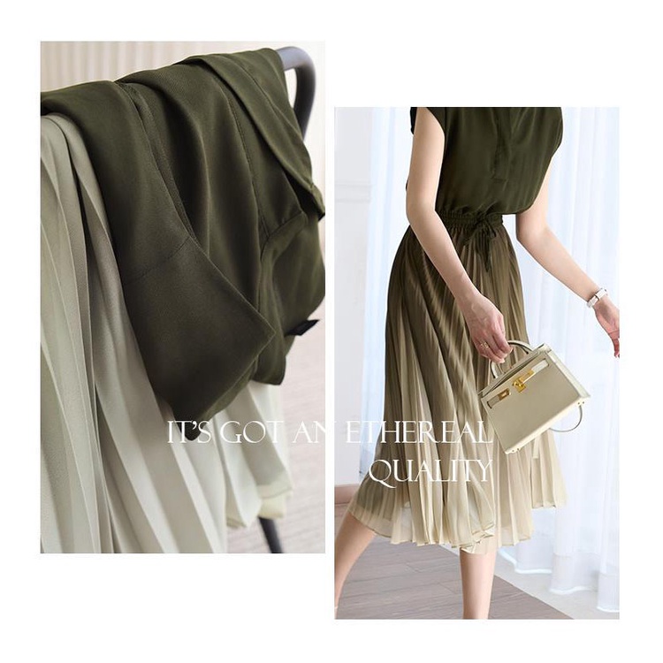 Đầm váy midi xếp li xanh ombre Xiny  D2023