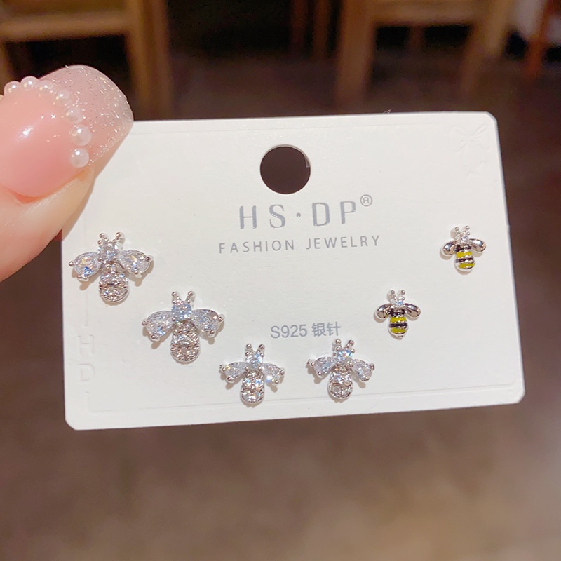 Bông Tai Ba Mảnh Hình Ong Đính Đá Zircon Độc Đáo Thời Trang
