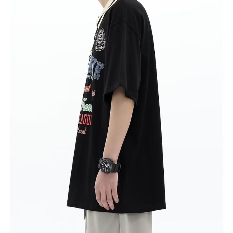 Áo polo Tay Ngắn Dáng Rộng Phong Cách Harajuku Nhật Bản Thời Trang Mùa Hè Cho Nam Và Nữ