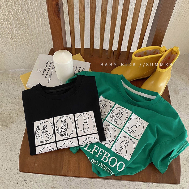 Áo Thun 100% cotton Tay Ngắn Thoáng Khí In Họa Tiết Hoạt Hình Dành Cho Trẻ Em