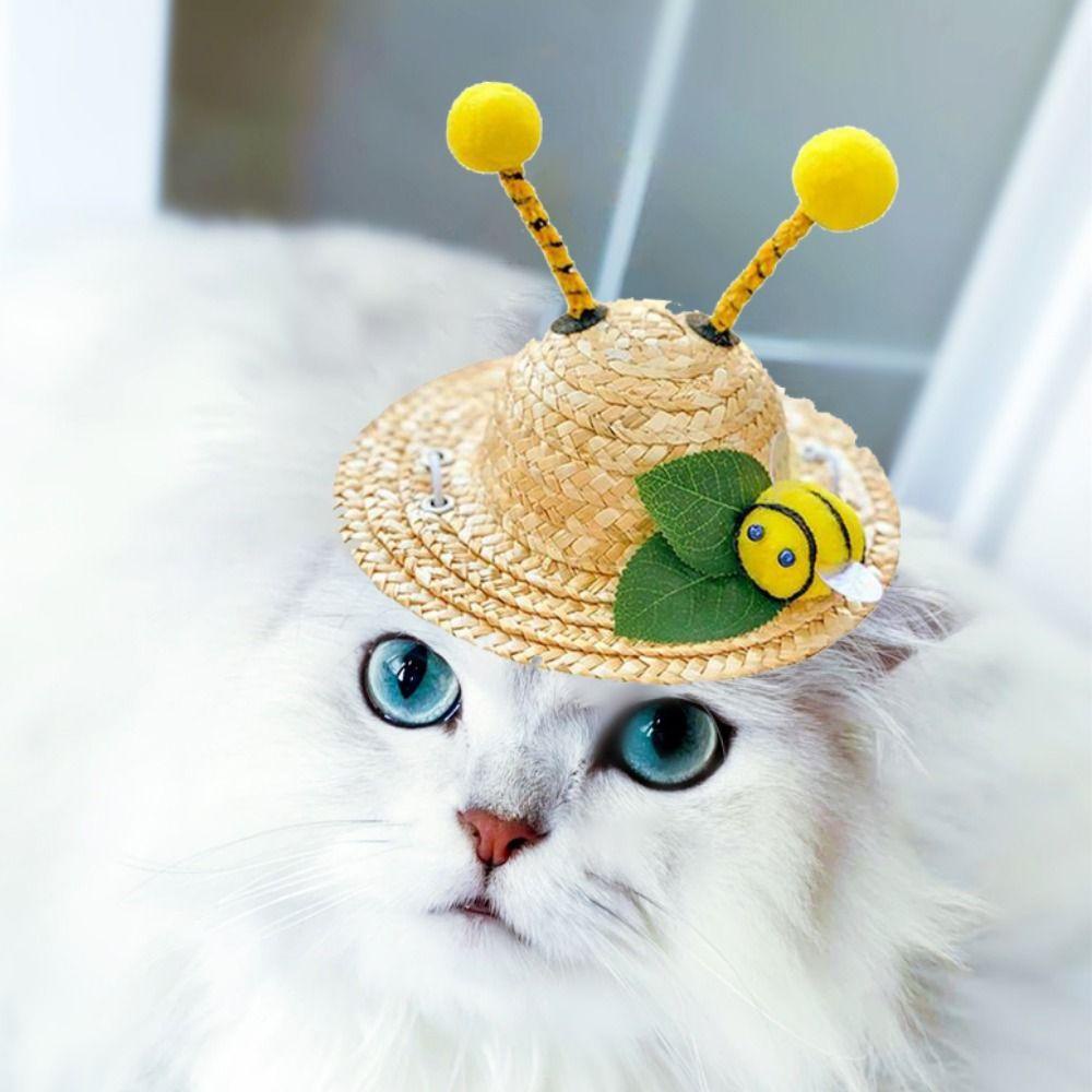 Mũ Rơm Dệt Hình Cún Cưng Đội Mũ Rơm Sáng Tạo Trang Trí Tiệc Bãi Biển 2023