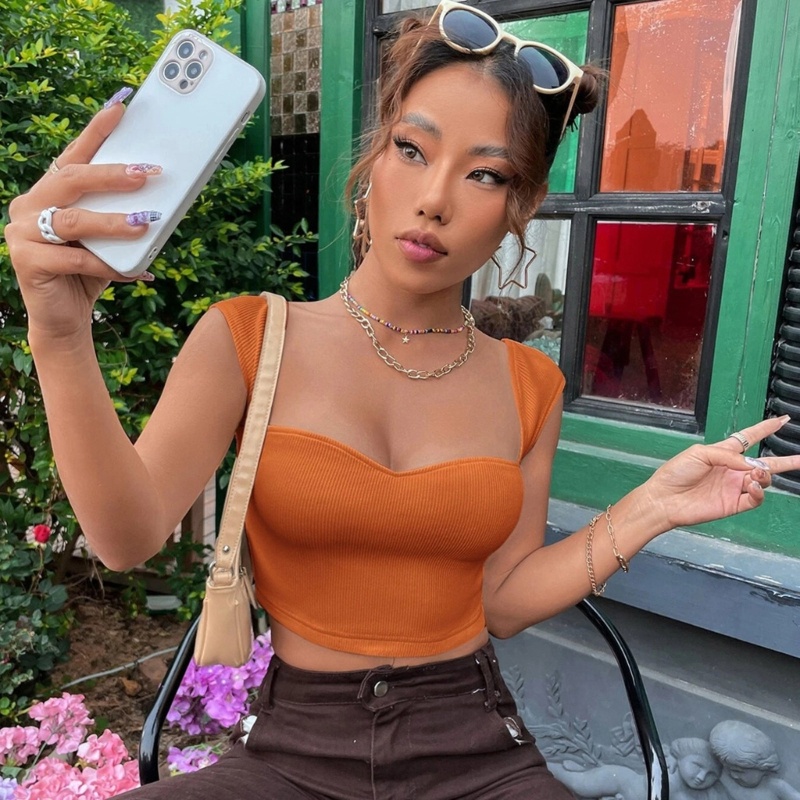 Áo Dệt Kim Sát Nách Cổ Vuông Màu Trơn Dáng Ôm Gợi Cảm Cho Bạn Gái