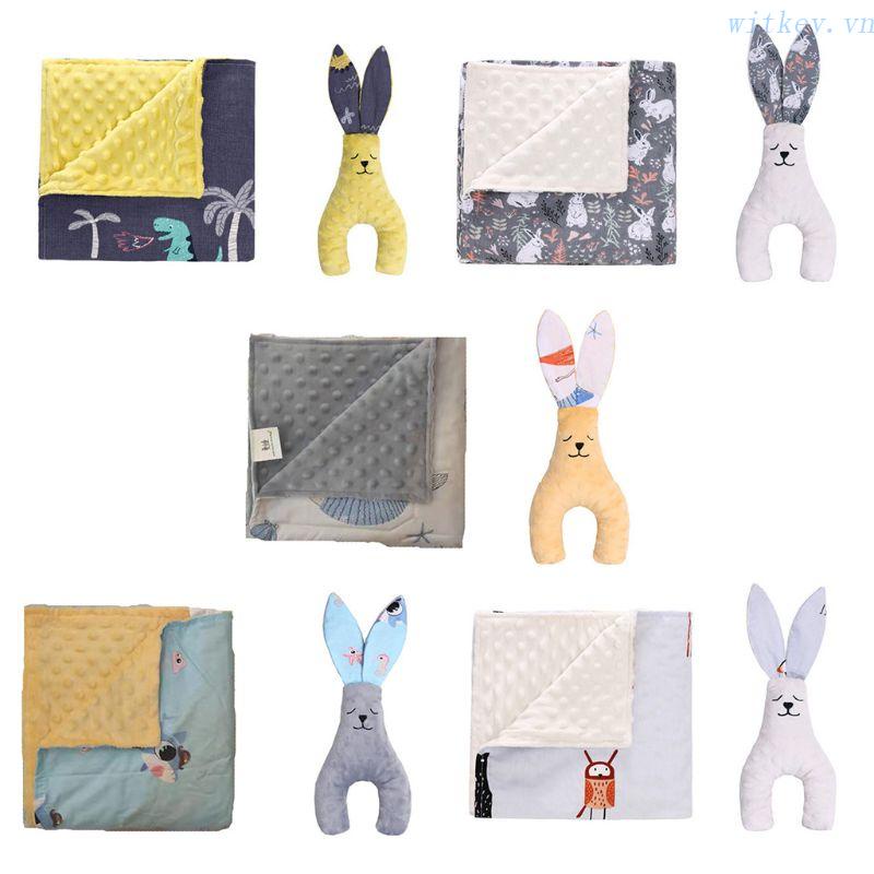 Set 2 Món Chăn + Mũ Beanie Siêu Mềm Mại Cho Búp Bê Sơ Sinh