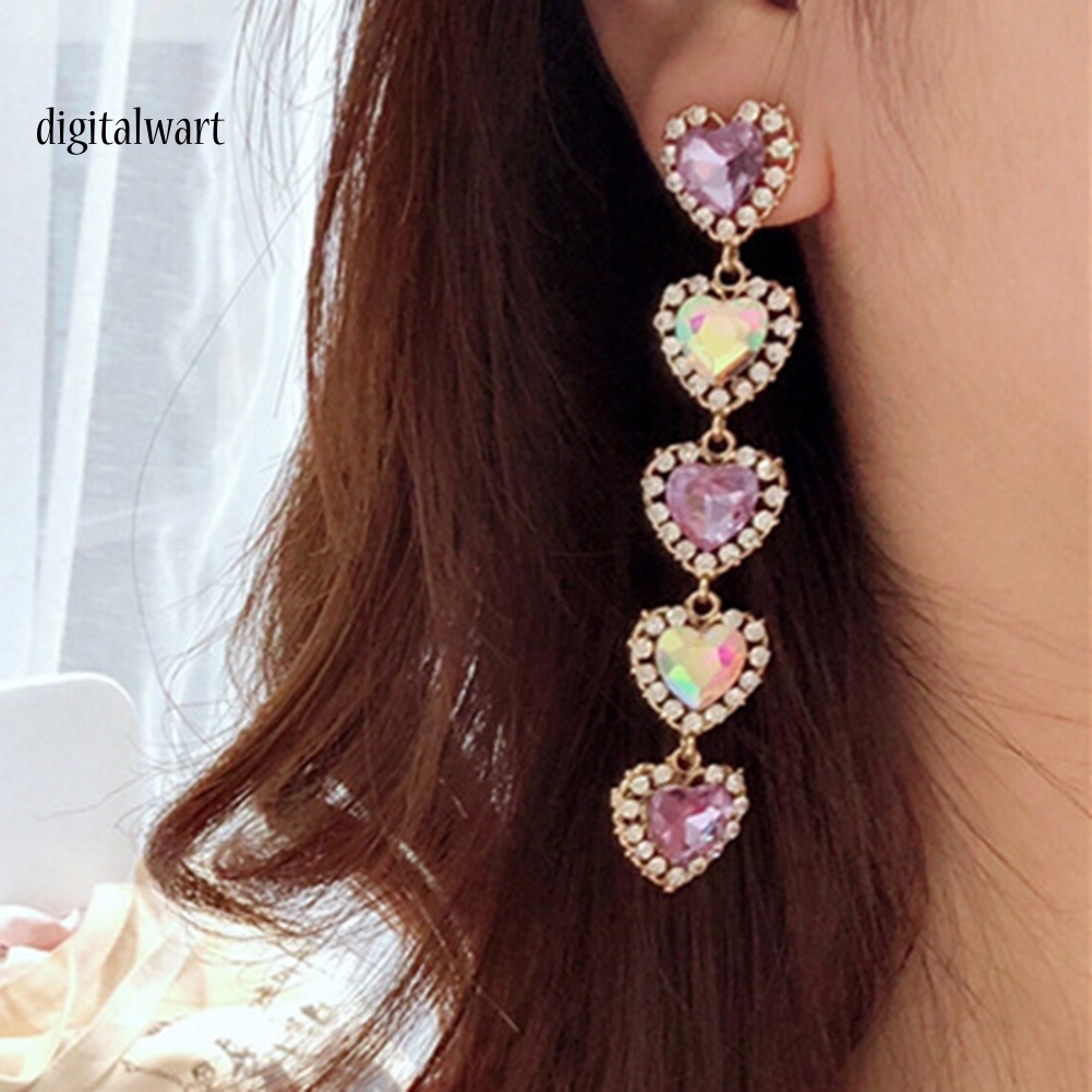 Kỹ Thuật Số| Bông Tai DạNg DàI HìNh TráI Tim ĐíNh Đá LấP LáNh