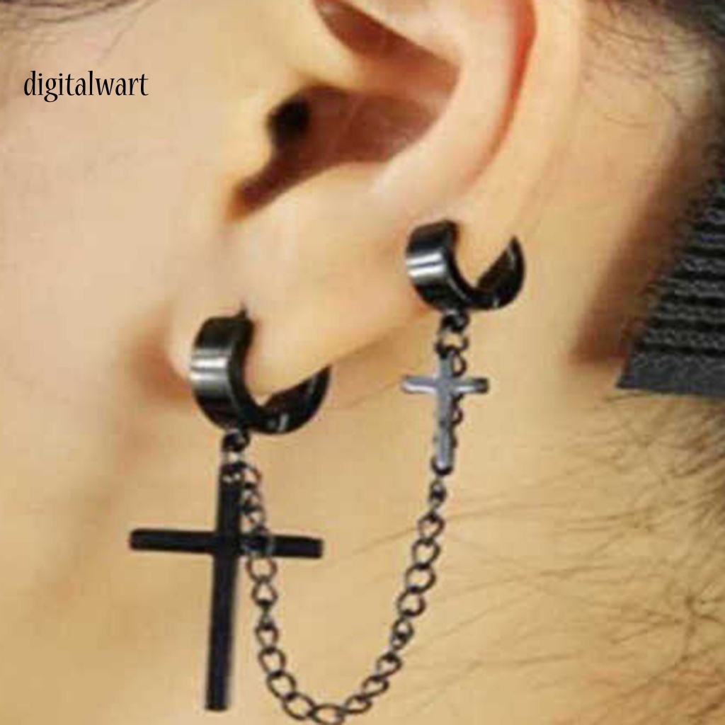 Kỹ Thuật Số| 1 Khuyên Tai Kim Loại Dạng Mắc Xích Hình Thánh Giá Phong Cách Punk Hiphop Cho Nam