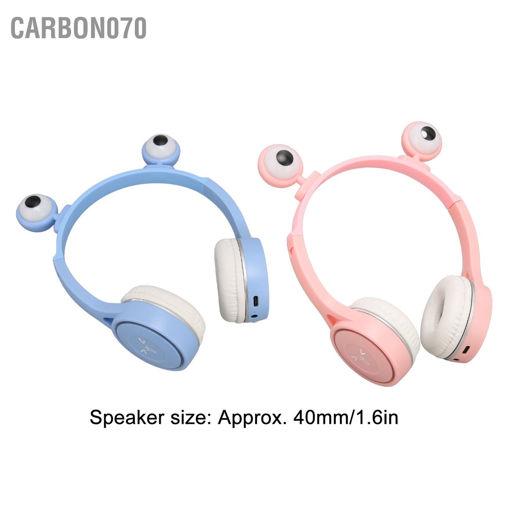 Carbon070 Tai nghe Bluetooth trẻ em hoạt hình đôi mắt to dễ thương cho có micrô đèn LED