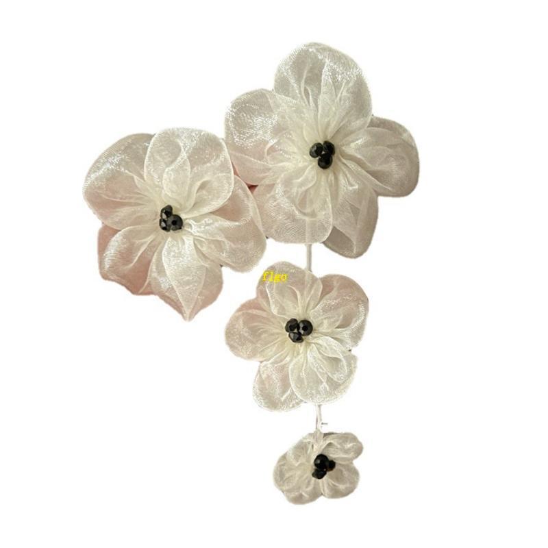 Bông Tai Hình Cánh Hoa Lớn Bằng Vải Không Đối Xứng Thanh Lịch Dành Cho Nữ