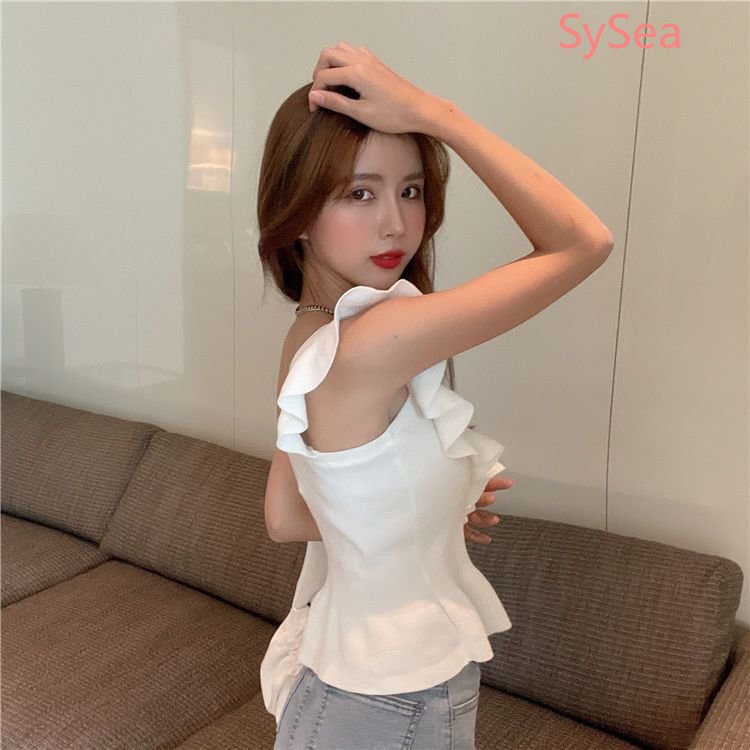 Áo Hai Dây Dệt Kim Phối Ren Nhún Bèo Thời Trang Mùa Hè Xinh Xắn Cho Nữ