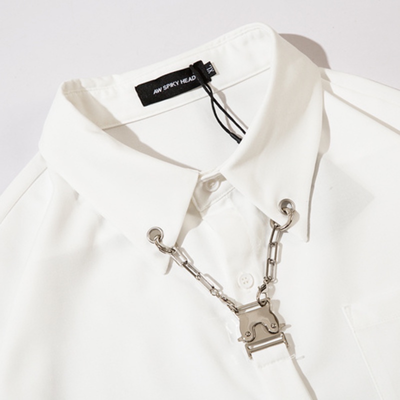 Áo Sơ Mi Tay Dài Phối Dây Xích Kim Loại Thời Trang Đường Phố Cá Tính Cho Nam