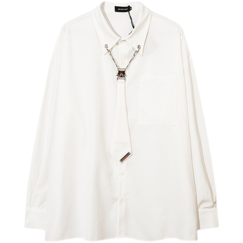 Áo Sơ Mi Tay Dài Phối Dây Xích Kim Loại Thời Trang Đường Phố Cá Tính Cho Nam