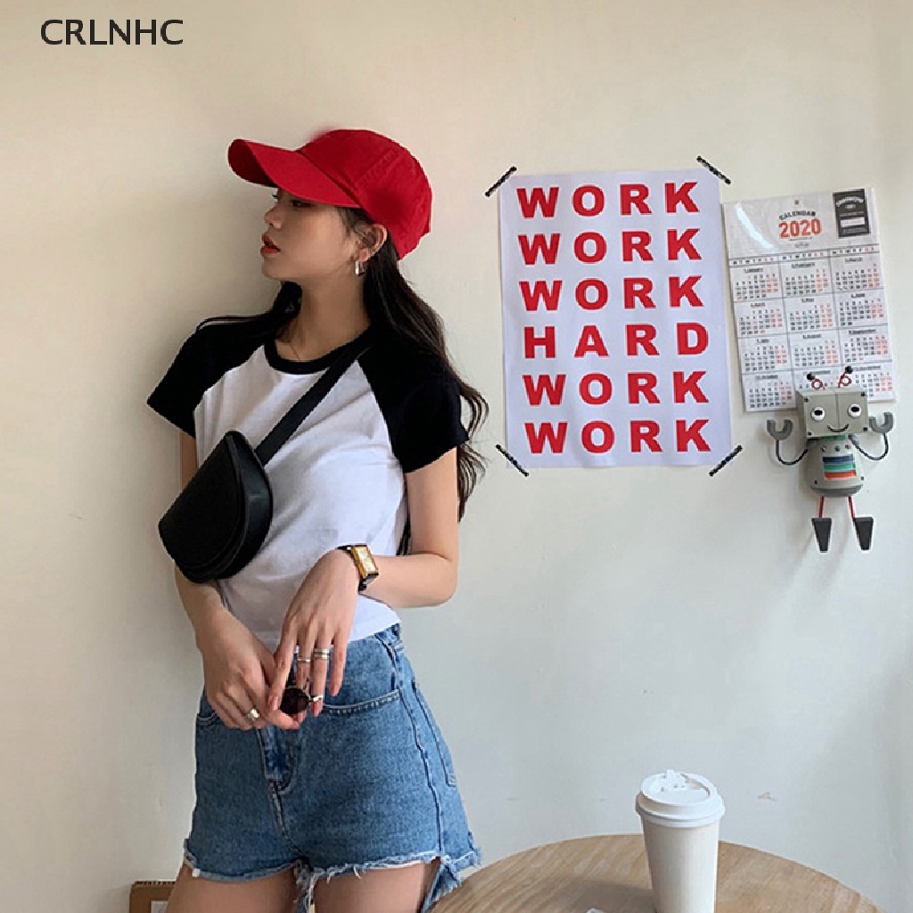 CRLNHC Áo Thun Croptop Tay Ngắn Cổ Tròn Màu Sắc Tương Phản Thời Trang Mùa Hè Cho Nữ
