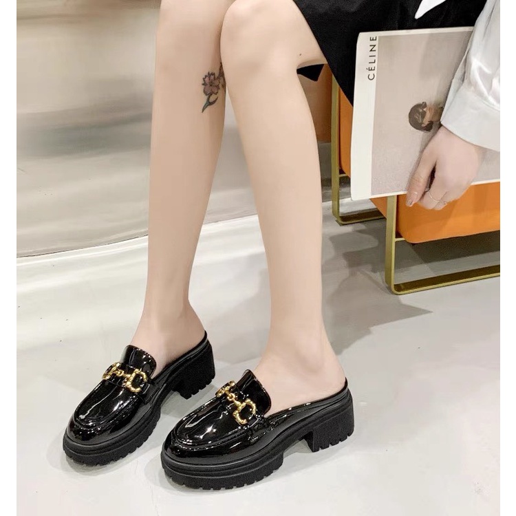 Giày Sục Đốc Khóa Ngang DKN66 Da Bóng Đế Cao 6cm Nâng Chiều Cao Hàng Da Cao Cấp TRANGBIHUE