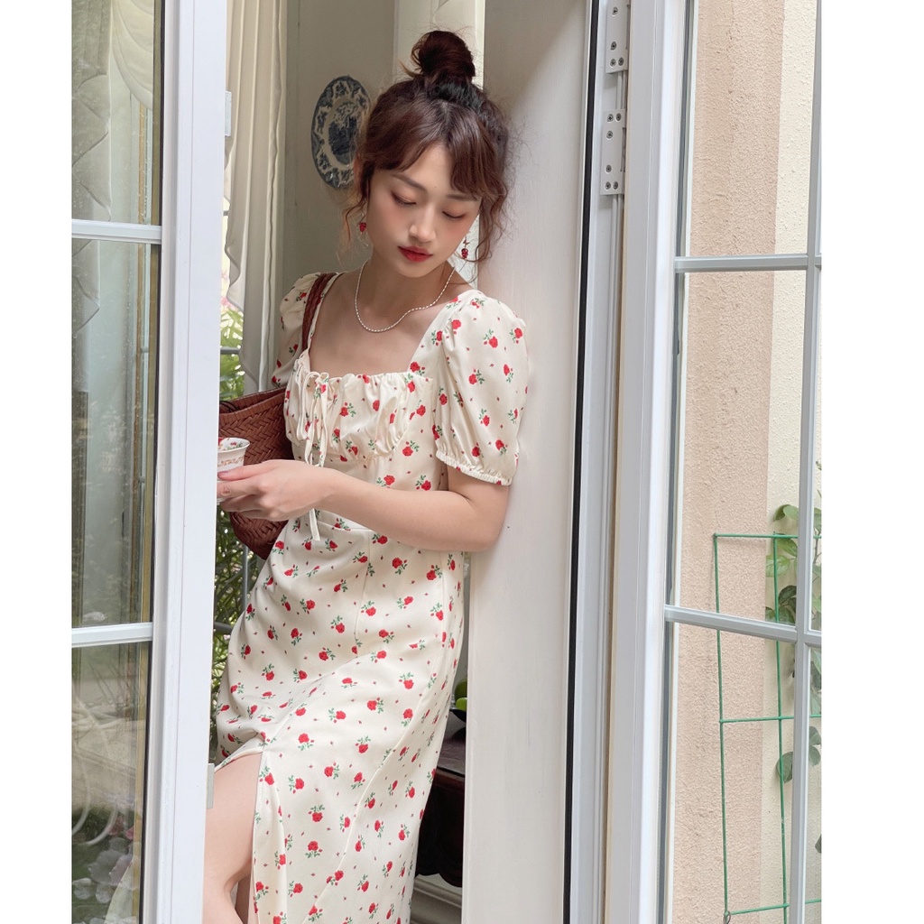 NRVP Đầm Dài Tay Ngắn In Hoa Độc Đáo Thời Trang Mùa Hè Hàn Quốc 2023 Dành Cho Bạn Nữ