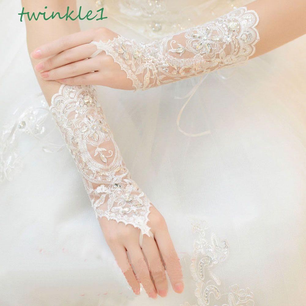 Găng Tay Hở Ngón Đính Hạt Thời Trang Cho Cô Dâu