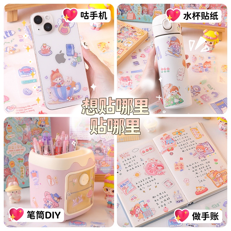 Bộ Sticker Hoạt Hình Dễ Thương Dán Trang Trí Sổ Tay Chống Nước