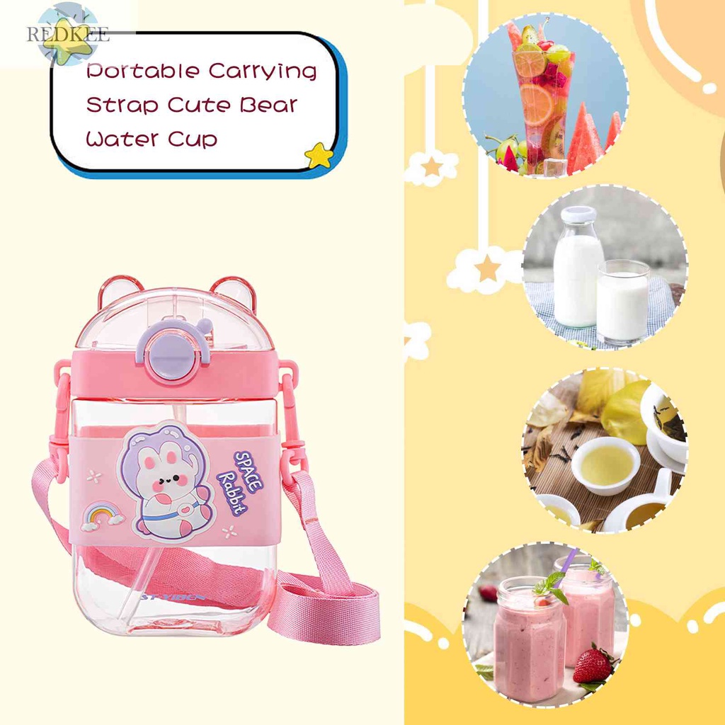 Bình Nước Thể Thao 470ml Có Ống Hút Họa Tiết Gấu Dễ Thương Cho Bé