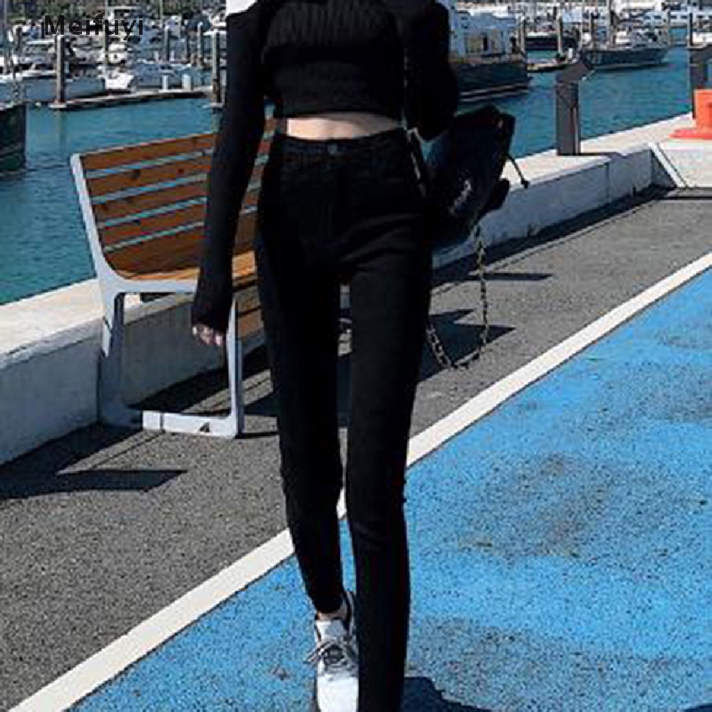 Quần Jean Lưng Cao Dáng Ôm Co Giãn Tốt Màu Xám Đen Thời Trang Xuân Thu 2023 Cá Tính Cho Nữ