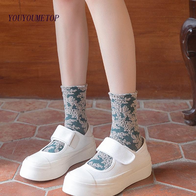 Youyo Vớ Thuyền Thêu Họa Tiết Hoa Dập Nổi Phong Cách Hoàng Gia Lolita Harajuku Dễ Thương Cho Nữ