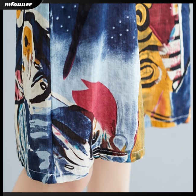 Đầm Midi Tay Ngắn In Họa Tiết Thổ Cẩm Cổ Điển Thời Trang Mùa Hè Xinh Xắn Cho Nữ