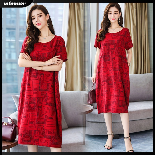 Đầm Tay Ngắn Cổ Tròn Dáng Rộng In Họa Tiết Thời Trang Mùa Hè Xinh Xắn Cho Nữ