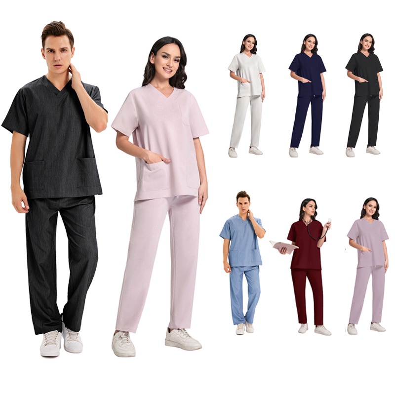 Bộ Đồng Phục Áo Thun Tay Ngắn Cổ Chữ V + Quần Dây Rút Thời Trang Unisex