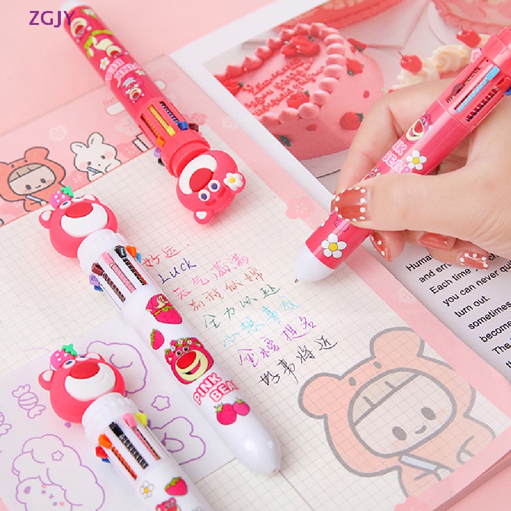 Bút Bi ZGJY 10 Màu Đa Năng Họa Tiết Gấu Dâu Tây Dễ Thương Mới