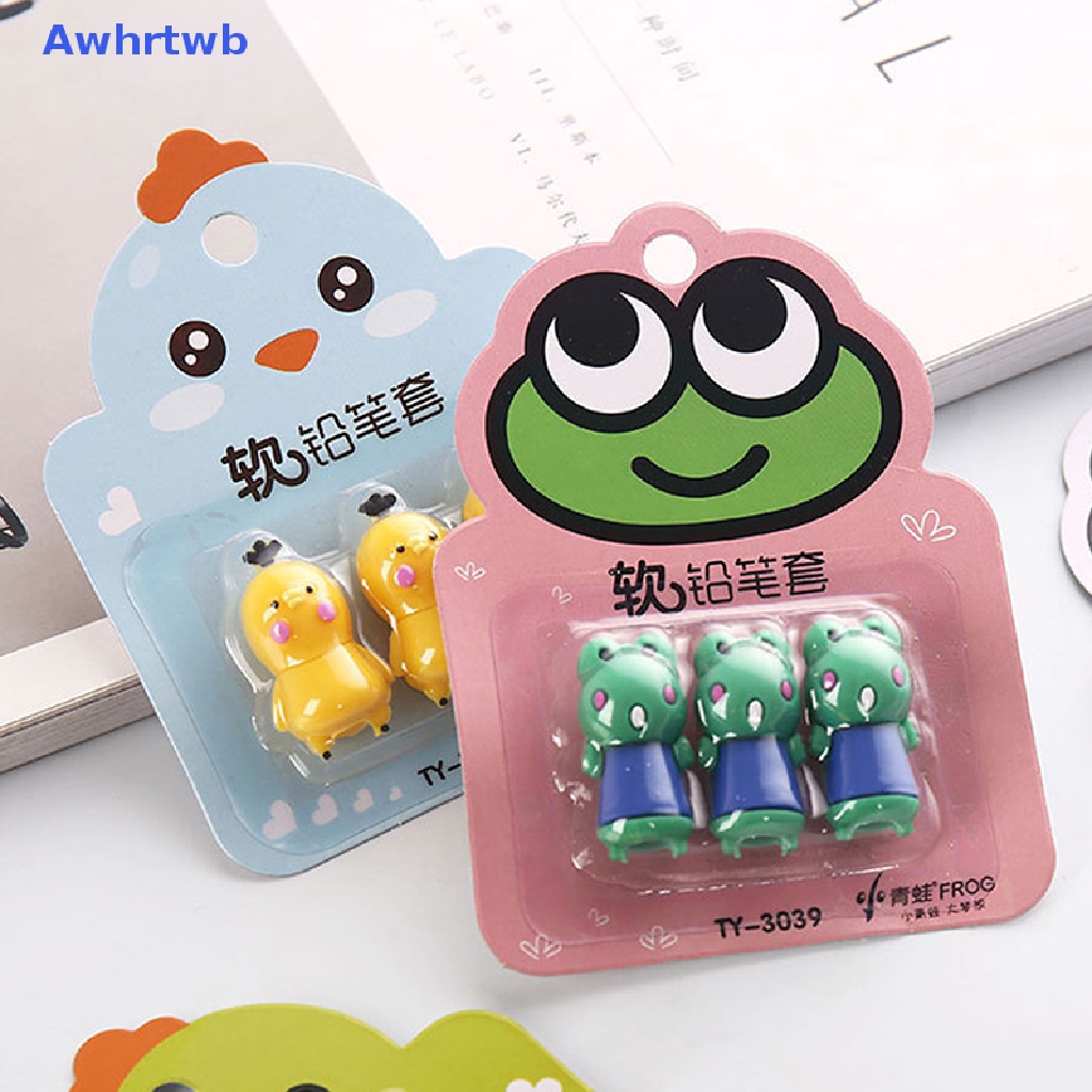 Set 3 Vỏ Bọc Bút Chì Bằng Cao Su Mềm Họa Tiết Động Vật Hoạt Hình Dễ Thương Cho Học Sinh Mới