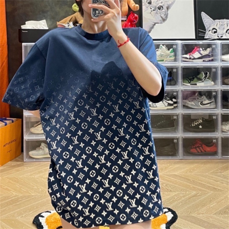 Áo Thun Cotton Tay Ngắn Cổ Tròn In Họa Tiết Gradient Plus Size Unisex