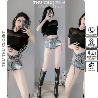Áo croptop cộc tay pha lưới đen siêu đẹp