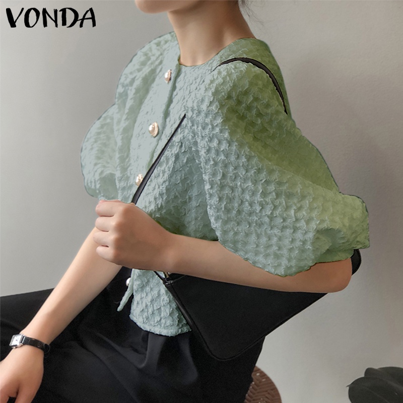 Áo sơ mi VONDA tay lửng phồng hở vai thời trang Hàn Quốc dành cho nữ