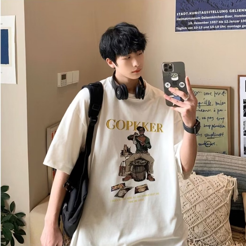 Áo Thun Nam Cổ Tròn Dáng Rộng In Chữ Phong Cách hip hop Hàn Quốc Cỡ M-5XL